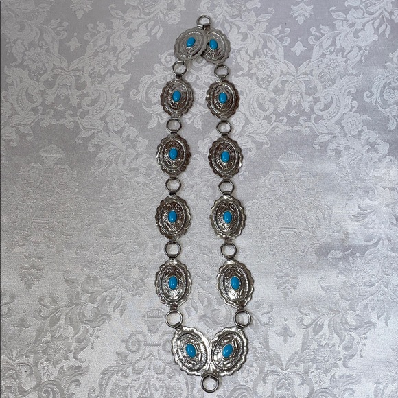 Jewelry - Vintage Concho Silver & Turquoise Belt. 32” length